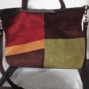 Patricia Nash Red and Brown Shoulder Bag with Suede Leather